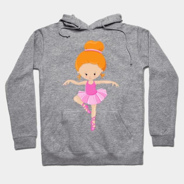 Ballerina, Ballet Girl, Ballet Dance, Orange Hair Hoodie by Jelena Dunčević